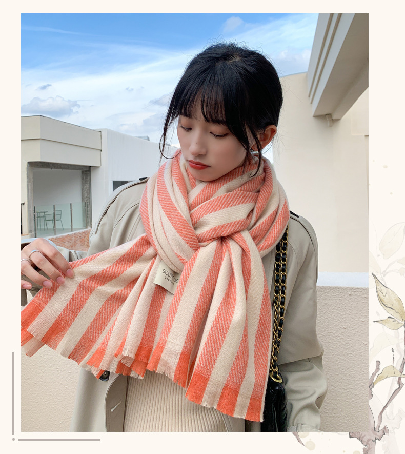 Short Beard Striped Scarf Korean Version Of The Double-sided Fashion Thickening Warm Long Shawl Student Bib display picture 9