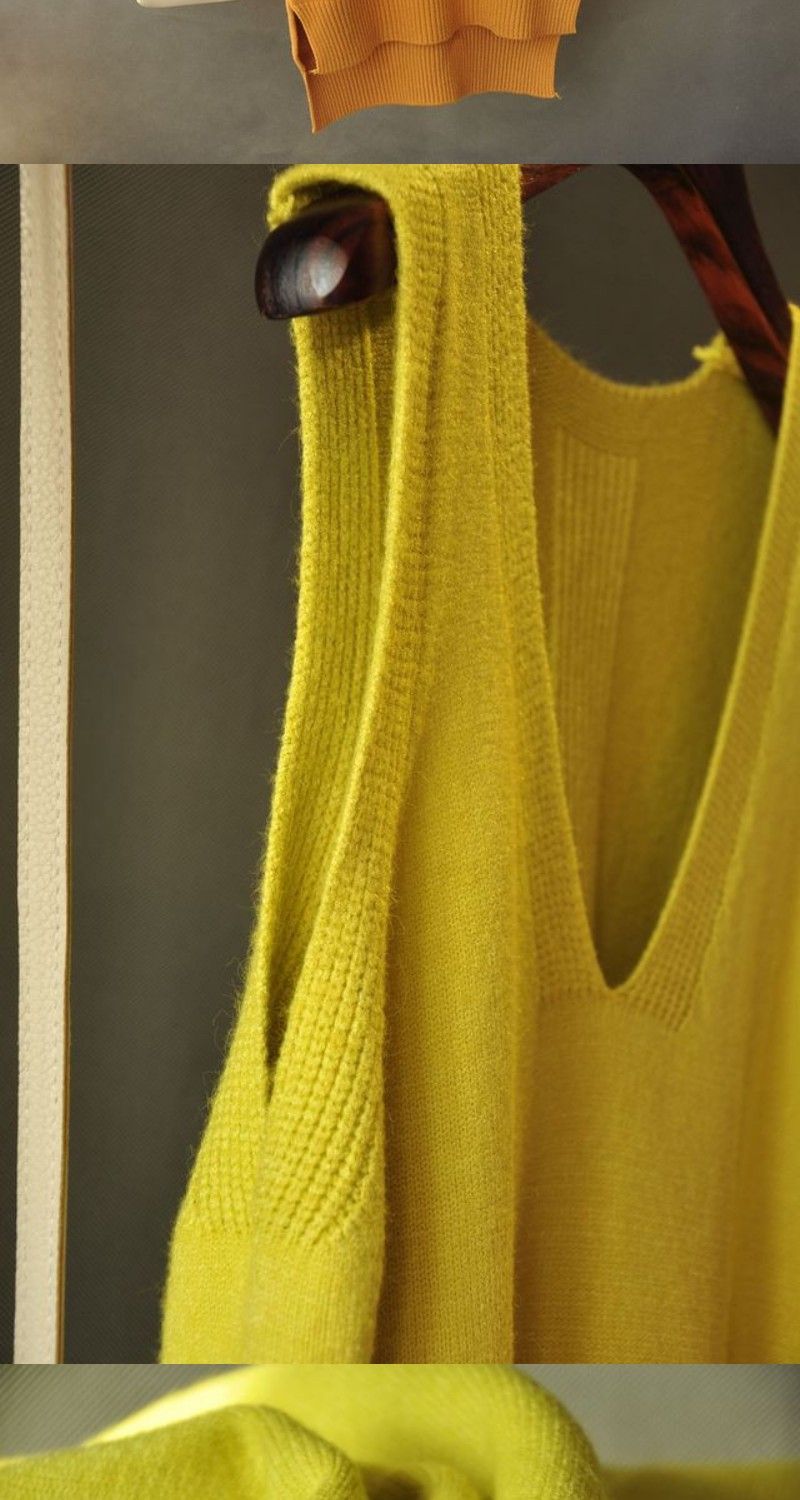 【 Cashmere Family 】 Neuer ärmelloser Pullover aus Wolle mit V-Ausschnitt, vielseitige Weste und Camisole-Oberteil_voghion.com