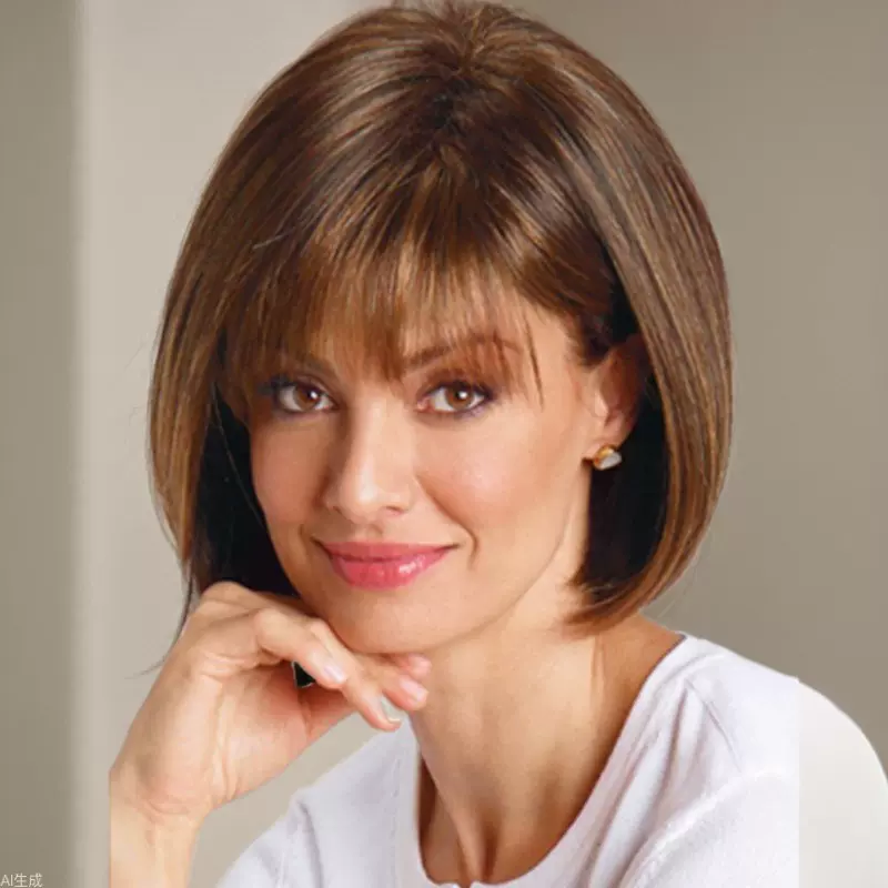 假发欧美新款短发棕色发套空气刘海气质流行假发工厂货源一件代发