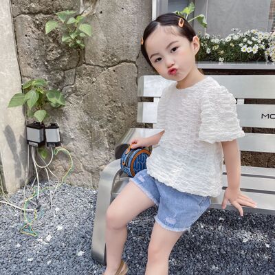 2021 summer new pattern girl Solid fold Base coat Children baby Short sleeved girl T-shirts jacket