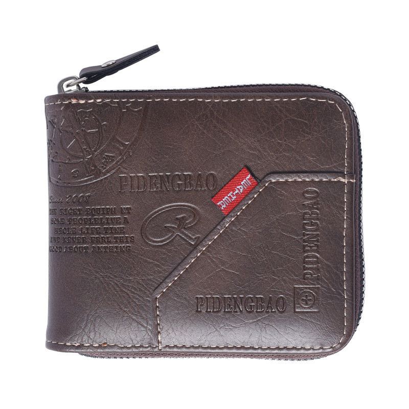 Cartera transfronteriza billetera de los hombres vintage casual PU cuero cremallera cartera titular de la tarjeta dos veces la cartera de los hombres horizontales cortos
