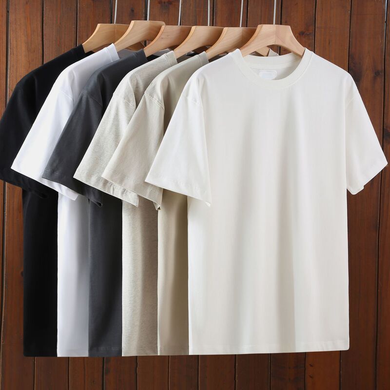 Luxury Trend 250g Pure Cotton Washed Cool Ice Skin T-Shirt Antibacterial Anti-Mite Comfortable Loose Fit T-Shirt Men's Solid Color Basic Style Luxury Trend 250g Pure Cotton Washed Cool Ice Skin T-Shirt Antibacterial Anti-Mite Comfortable Loose Fit T-Shirt Men's Solid Color Basic Style