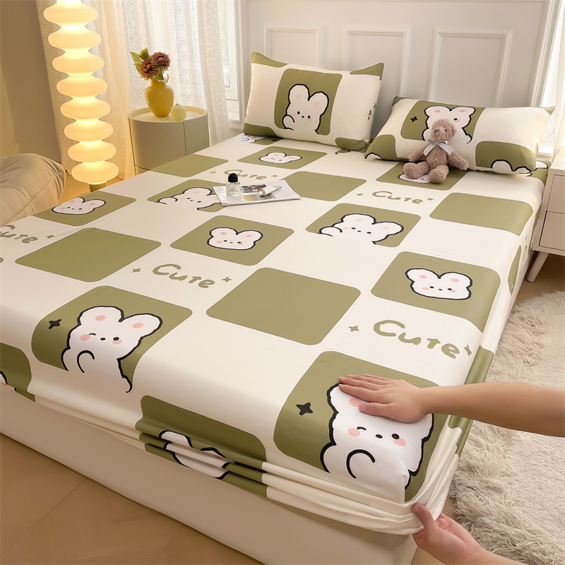 2024 live hot cotton fresh printed fitted sheet single layer mattress protective cover