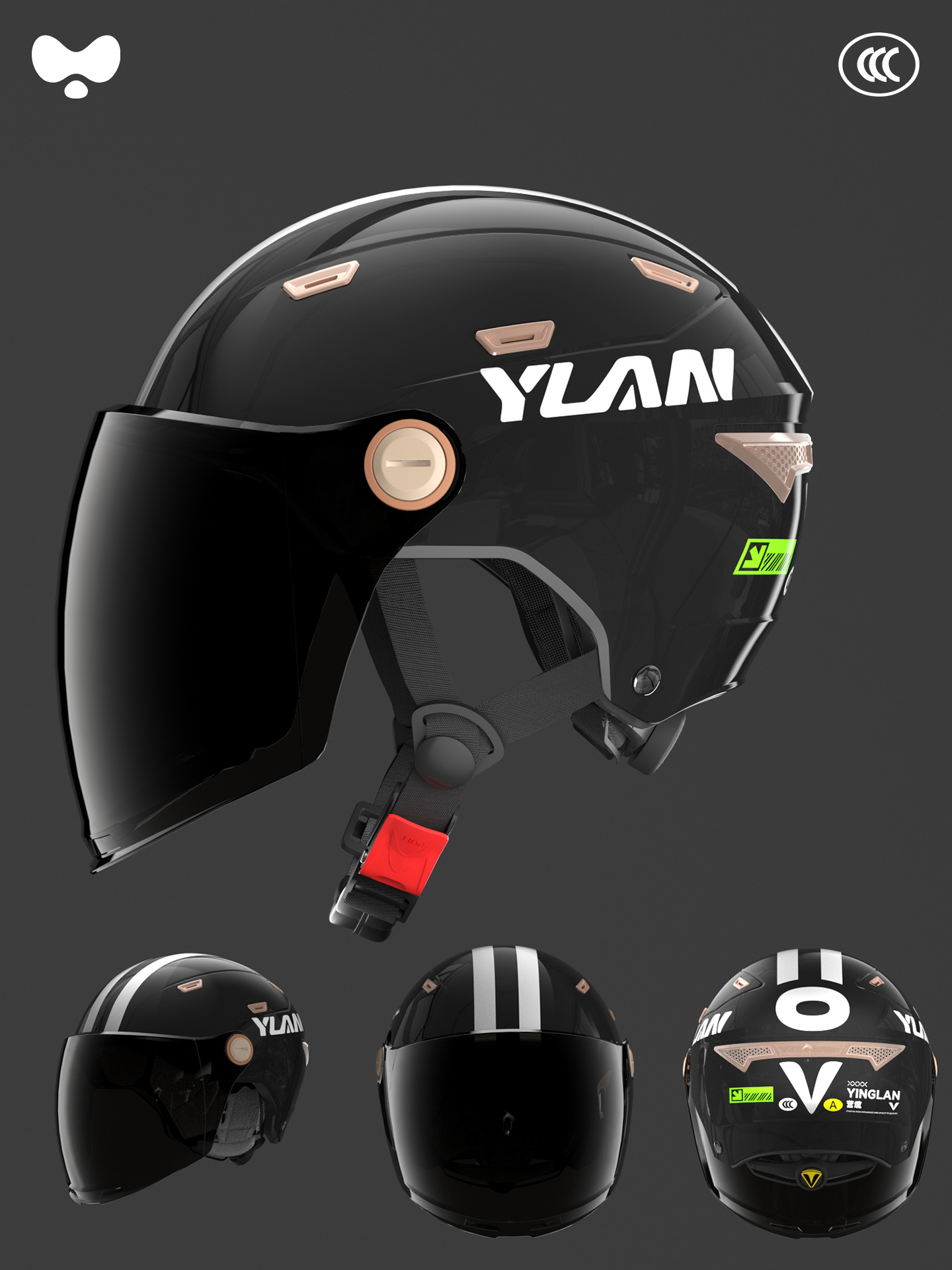 Motorcycle Half, Universal Motosiklet kaskı (dəbilqə) - 3c-obsidian-black-sunscreen-long-visor-a-class-new-national-standard-one-size