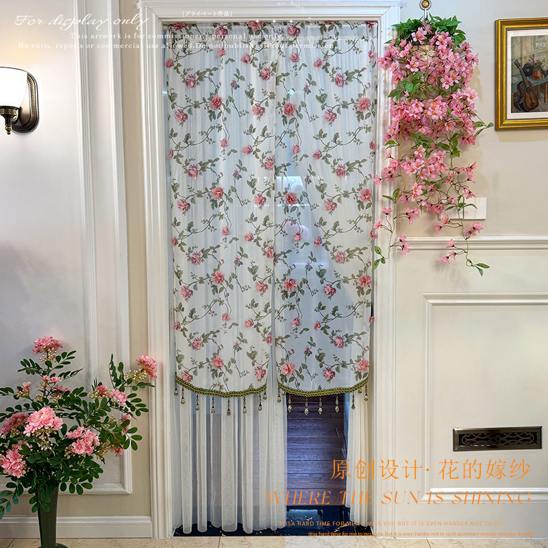 【Floral Wedding Veil】French-Style Haute Couture Handmade Floral Door Curtain, Luxurious Long Door Curtain, Mosquito-Proof Partition Gauze Curtain