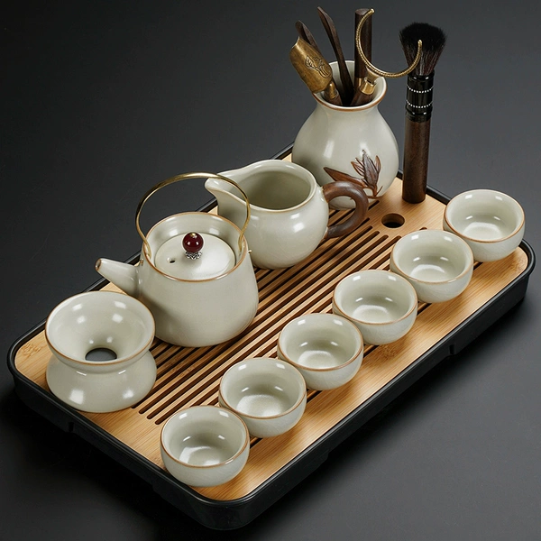 Mihuang Ru kiln, the hometown of the Liang Liang pot, the six cups of the tea ceremony with 10 pieces of the tea ceremony+rectangular black tea tray