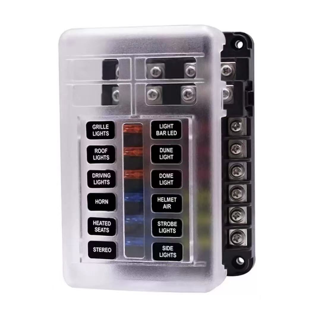 Car Fuse Box with Negative Terminal, Plug-In Screw Type, Multi-Way Fuse Box, Led Indicator Light, Boat and Car Accessories