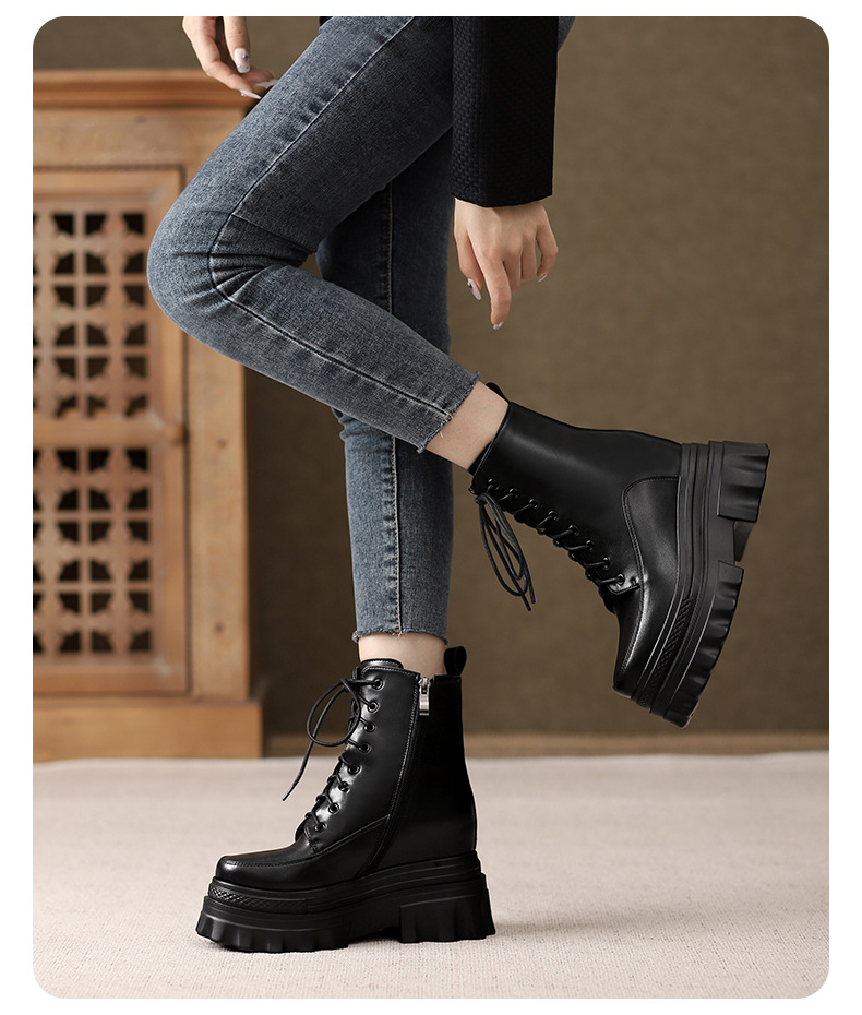Boot nữ đế tăng chiều cao 10cm dây buộc mùa thu đông — Lớp lót nhung đen, Lớp lót đơn màu nâu sẫm, Lớp lót đơn màu đen, Lớp lót nhung màu nâu sẫm chi tiết 14