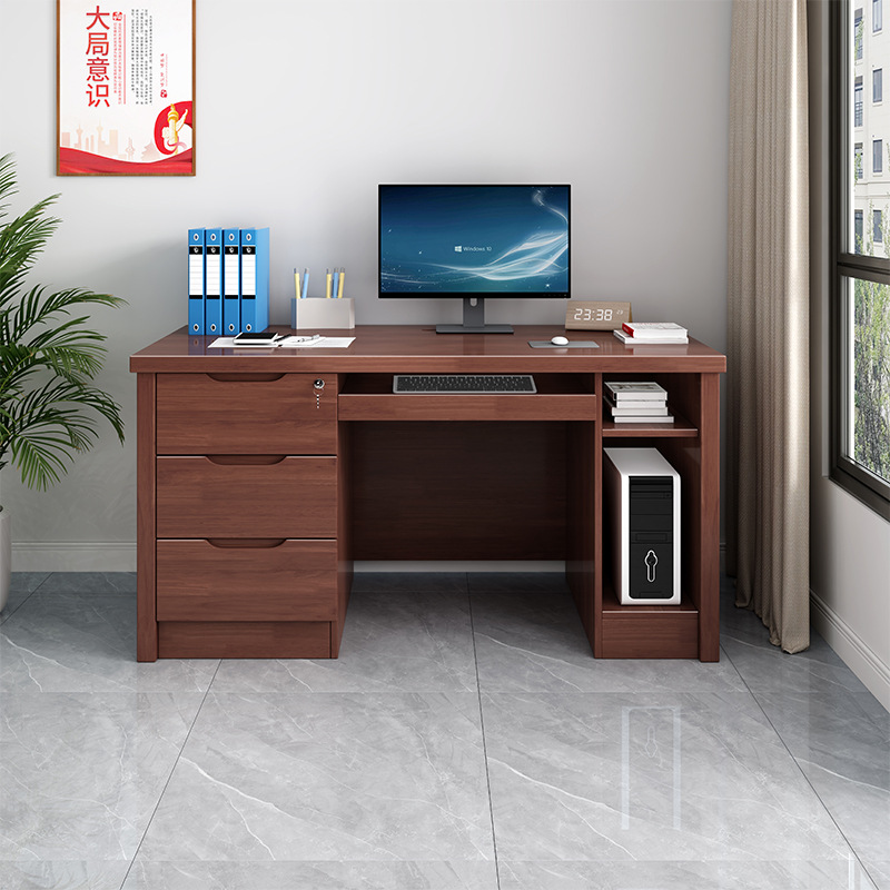 Solid Wood Desk Staff Single Computer Desk with Drawer Office Boss Desk with Lock 1.4 m Writing Desk
