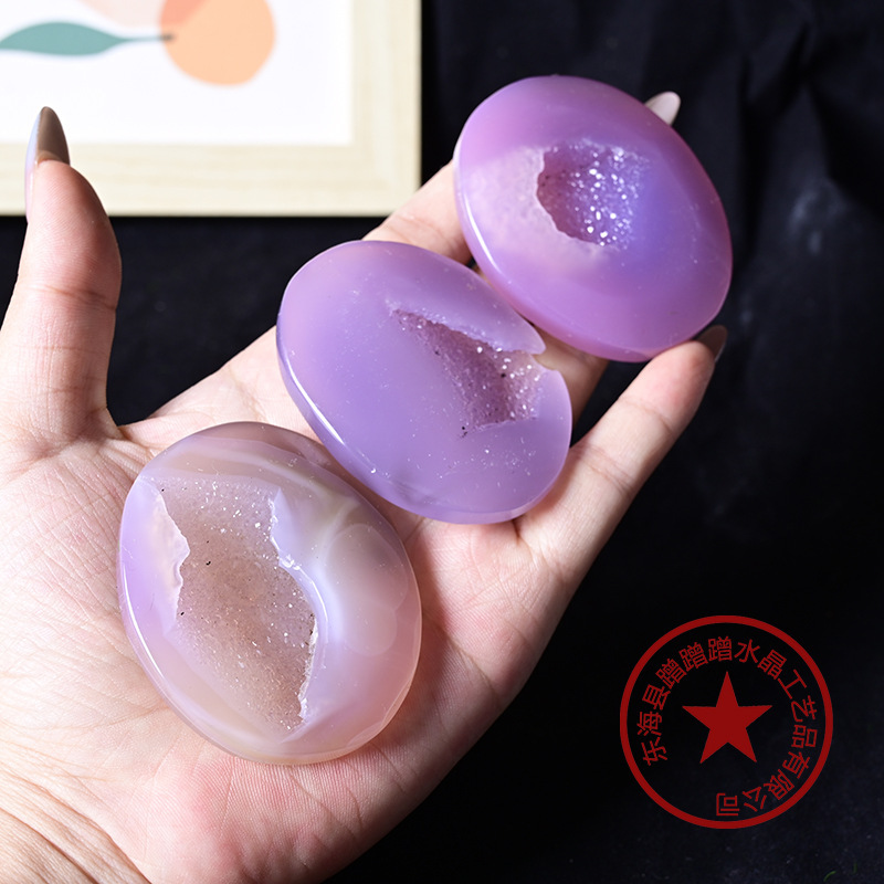 天然水晶粉玛瑙晶洞把玩热敷石矿石原石打磨瑜伽石手把件装饰摆件|undefined