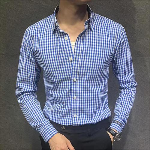 Men's Long-Sleeve Striped Shirt Wholesale Factory Trend Brand Loose Middle-Aged Korean Style Casual Grid Stylish 2025