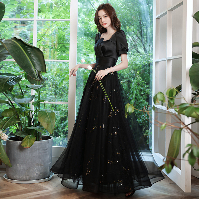 Vestido de noche negro para banquete 2026, corte ajustado, elegante, estilo pasarela, para eventos sociales, vestido largo de fiesta con cola larga. image 4