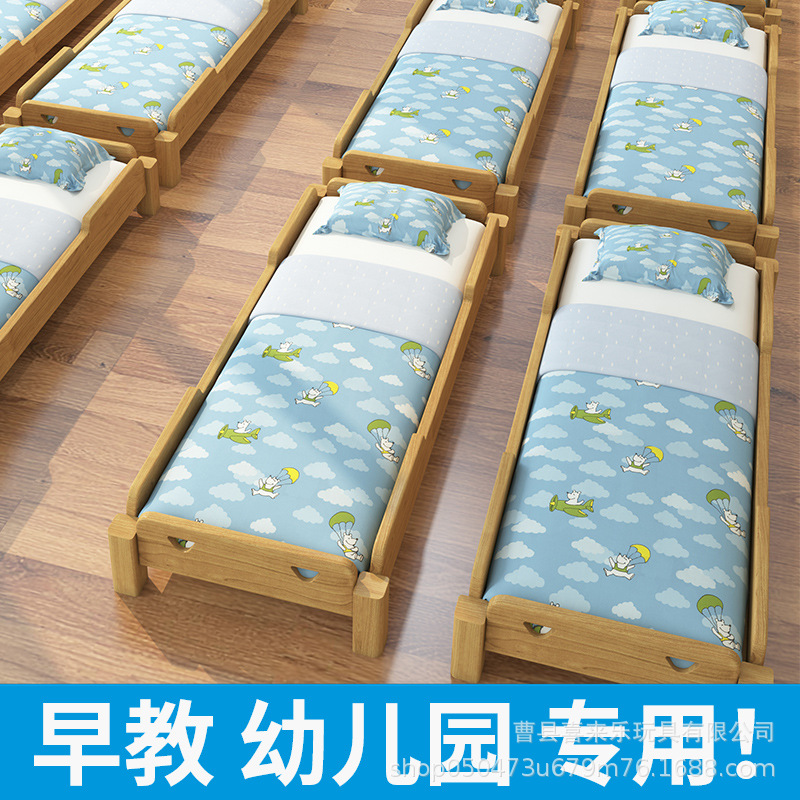 Solid wood kindergarten night bed stacking bed square legs Bed children's bed lunch bed minimalin baby small bed