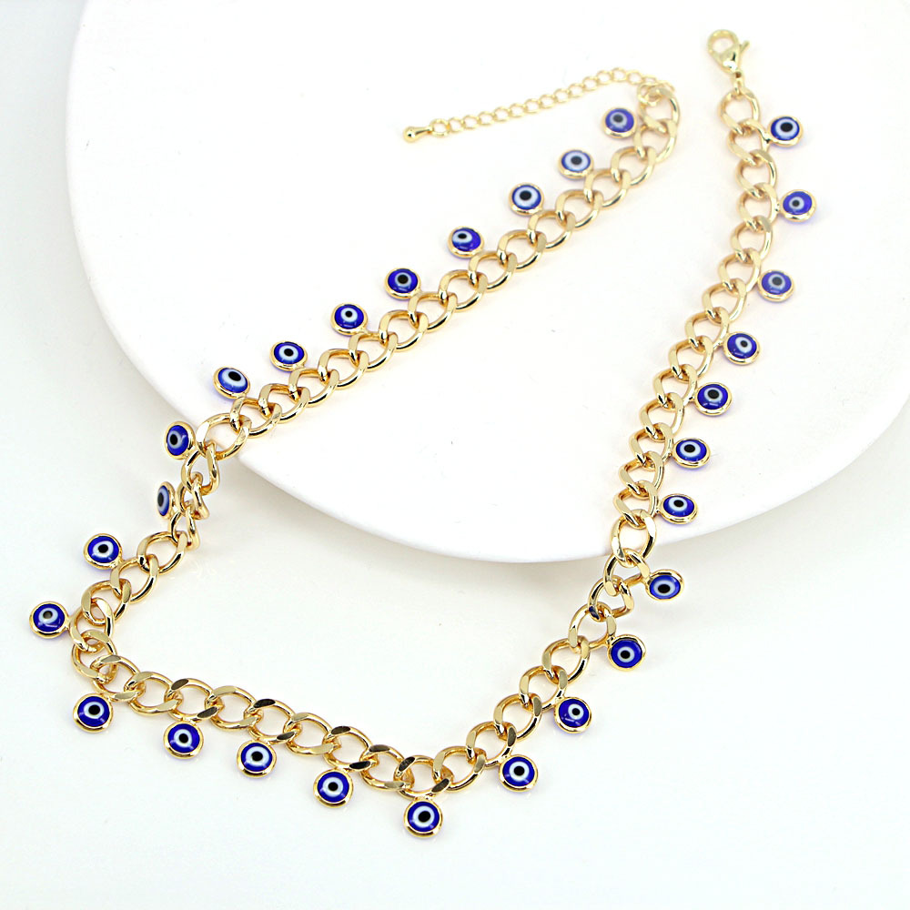 new round color drop eye pendant tassel thick chain copper necklace