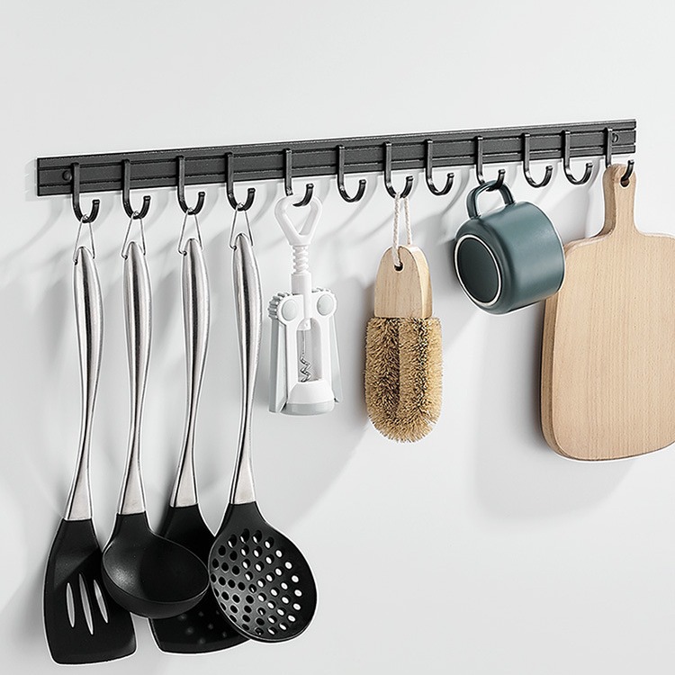 Kitchen Hooks Rack Hooks Wall Mount No Screws Single Row Hooks for Kitchen and Bathroom Wall Mounted Hooks Aluminum Alloy