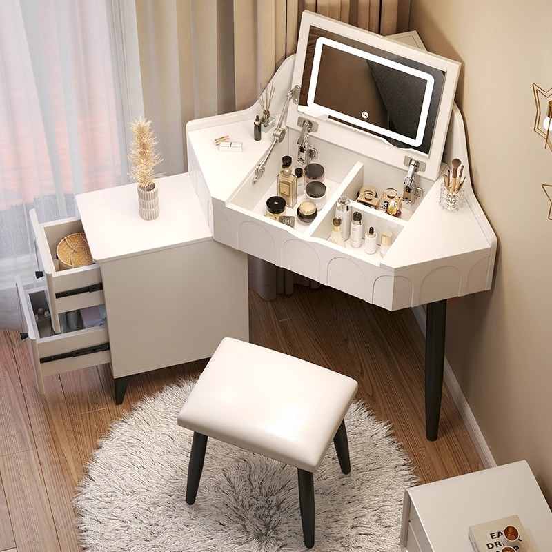 Comedor de tocador moderno y simple pequeño hogar de esquina gabinete de almacenamiento en una esquina de dormitorio triangular mesa de maquillaje mujer