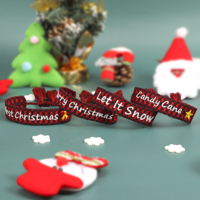 Christmas Style Woven Bracelet with Holiday Tassels and Embroidery, Popular on Cross-Border Platforms, Letter Wristband Christmas Style Woven Bracelet with Holiday Tassels and Embroidery, Popular on Cross-Border Platforms, Letter Wristband