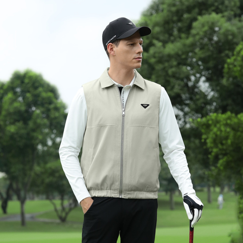 Pgm 2025 Golf Clothing Men's Windproof Lapel Autumn and Winter Woven Zipper Clothes Golf Vest Jacket