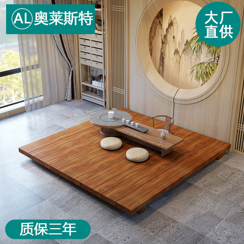 Solid wood tatami platform low bed, Japanese-style natural wood all-solid wood bed frame, slatted frame outdoor floor bed Solid wood tatami platform low bed, Japanese-style natural wood all-solid wood bed frame, slatted frame outdoor floor bed