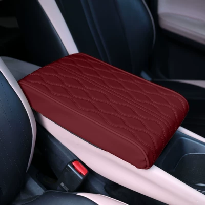 Leather Armrest Box Pad, Armrest box pad - wine-red