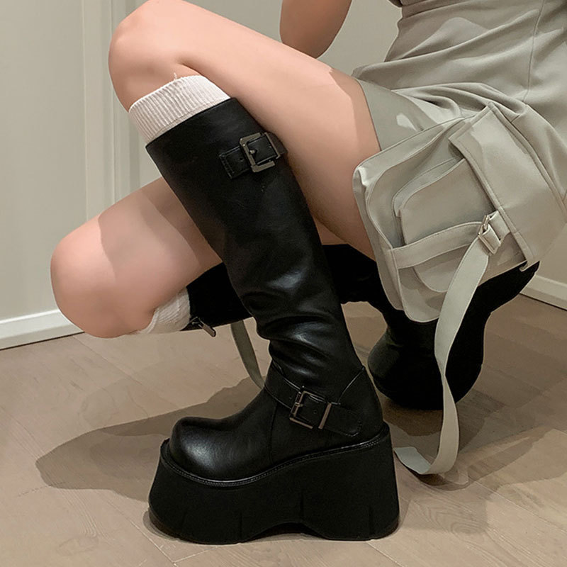 辣妹瘦瘦靴小个子厚底骑士靴女2025秋款增高7cm欧美风高级感长靴|undefined