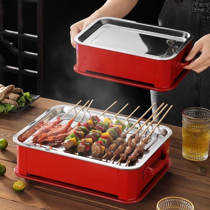 Bbq Grill Shop Insulation Magic Device Commercial Smokeless Heating Stove Stainless Steel Candle Lamb Leg Restaurant Skewers Hot Skewers