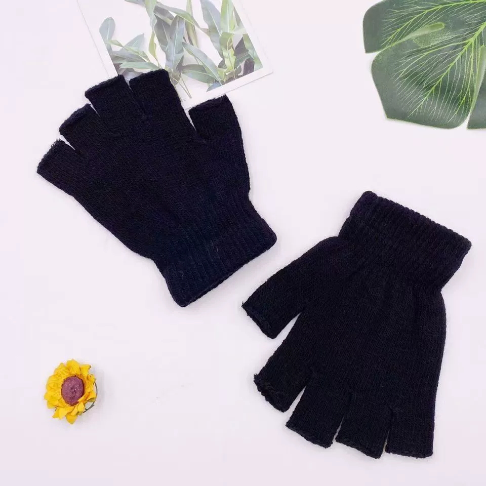 Осенние и зимние студенческие перчатки с половиной пальца, однотонные шерстяные перчатки в корейском стиле, хлопковые перчатки без пальцев, зимние теплые шерстяные перчатки