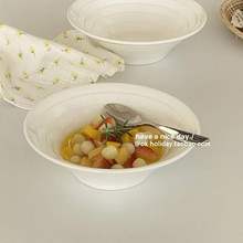 ins韩国风纯白横纹喇叭碗拉面碗汤碗稀饭碗粥碗日式简约大号饭碗