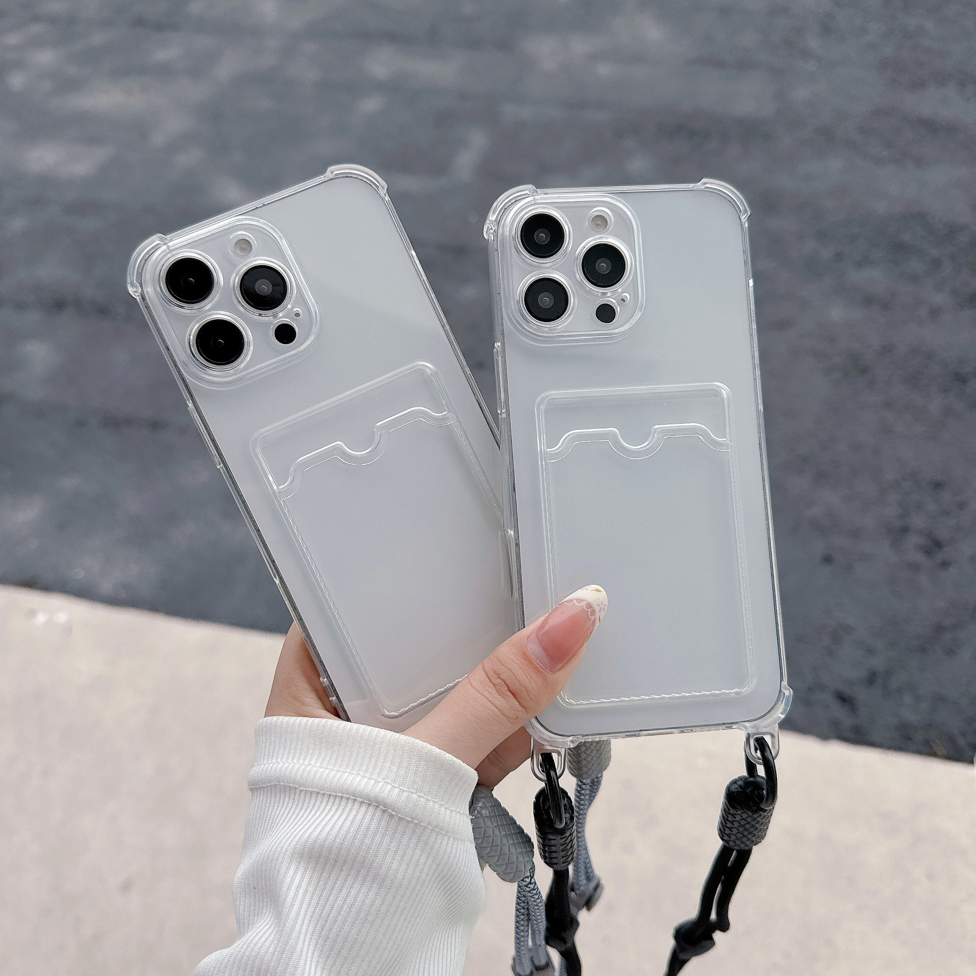 iPhone 15 için uygun, Apple iPhone 14 cep telefonu kılıfı ile uyumlu, şeffaf siyah kartlık, çapraz askılı kordon. - 3