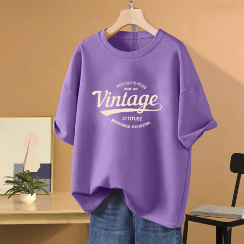 2025 Trendy Recommendations 100% Cotton Women's Vintage American Style Crew Neck T-shirt Baseline Shirt Versatile Casual Slimming Top