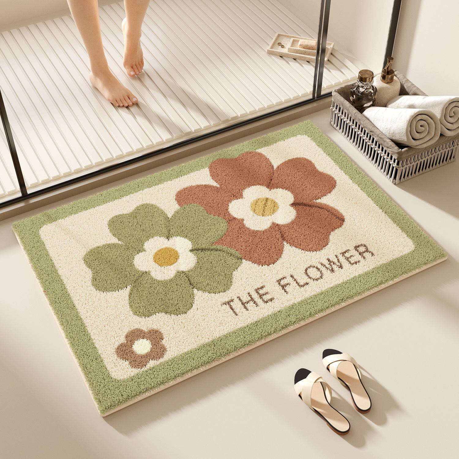 Floral Imitation Cashmere Bathroom Floor Mats Soft Plush Carpets Household Toilet Door Bathroom Floor Mats Ready for Sale