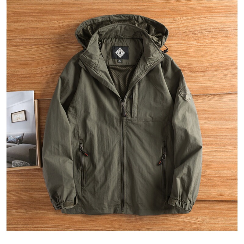 Cross-Border Men's Windbreaker Spring and Autumn Tech Three-Proof Jacket Men's Casual Loose Hooded Outdoor Windproof Jacket Men Cross-Border Men's Windbreaker Spring and Autumn Tech Three-Proof Jacket Men's Casual Loose Hooded Outdoor Windproof Jacket Men