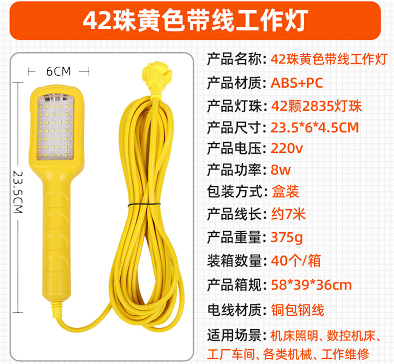 Fuliyang conveniente luz de trabajo móvil de mano taller inspección y luz de mantenimiento al por mayor LED Luz de inspección de trabajo con alambre