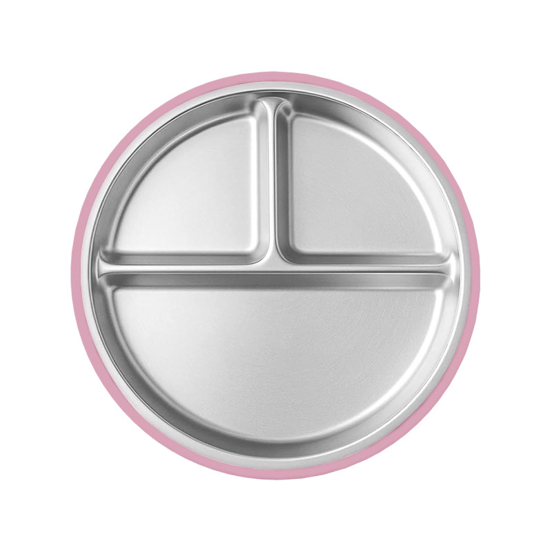 Venta directa de fábrica, vajilla infantil de silicona y acero inoxidable, juego de vajilla creativo de acero inoxidable, tazón de silicona infantil.