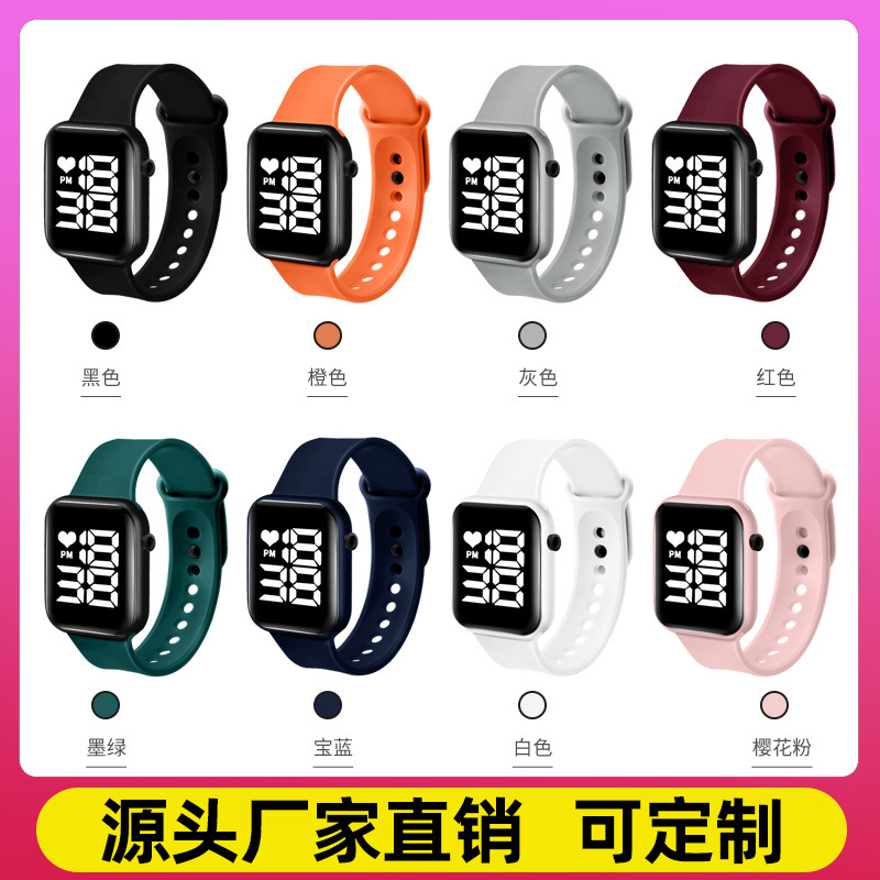 공장 뜨거운 판매 작은 사각형 LED 어린이 전자 시계 창조적 인 패션 대형 스크린 학생 디지털 시계 도매