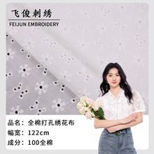 工厂现货全棉镂空绣花面料 女装连衣裙绣花布 打孔绣花棉布