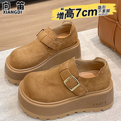 厚底增高7cm小个子女鞋真皮勃肯鞋女款2025秋季新款乐福鞋松糕鞋