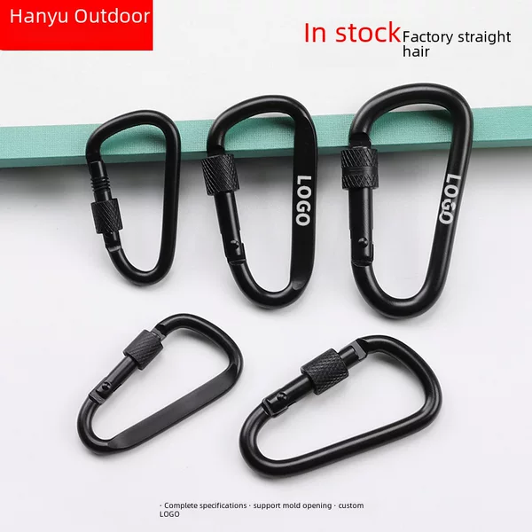 Aluminum Alloy D-Ring Carabiner with Lock, Threaded Locking Design, Backpack Hook, Sizes 5/6/7/8, Customizable Logo