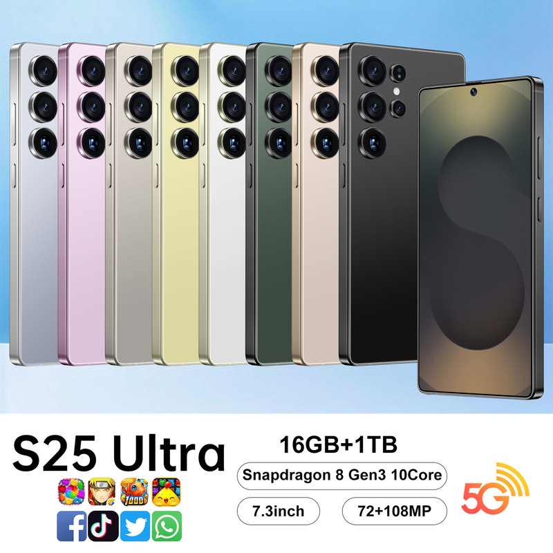 2026 New Model S25Ultra Perforated Screen 7.3inch Cross-Border 16Gb+1Tb Supports Fast Charging Android Smartphone