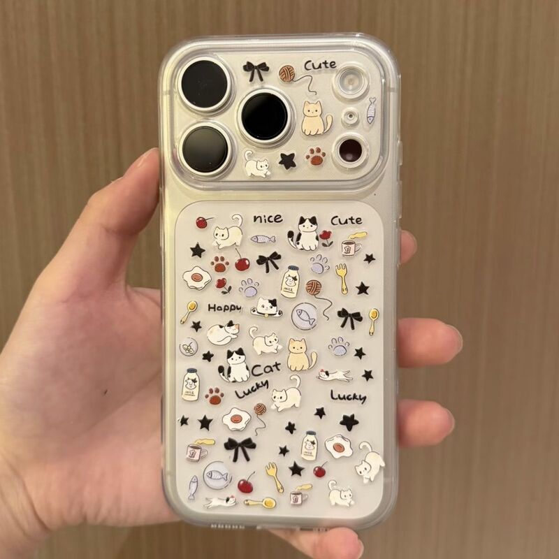 Full-Screen Kitten Design Suitable for Apple 17Pro Phone Case 16 15Promax14 Space Case 12 13 Transparent Soft Case