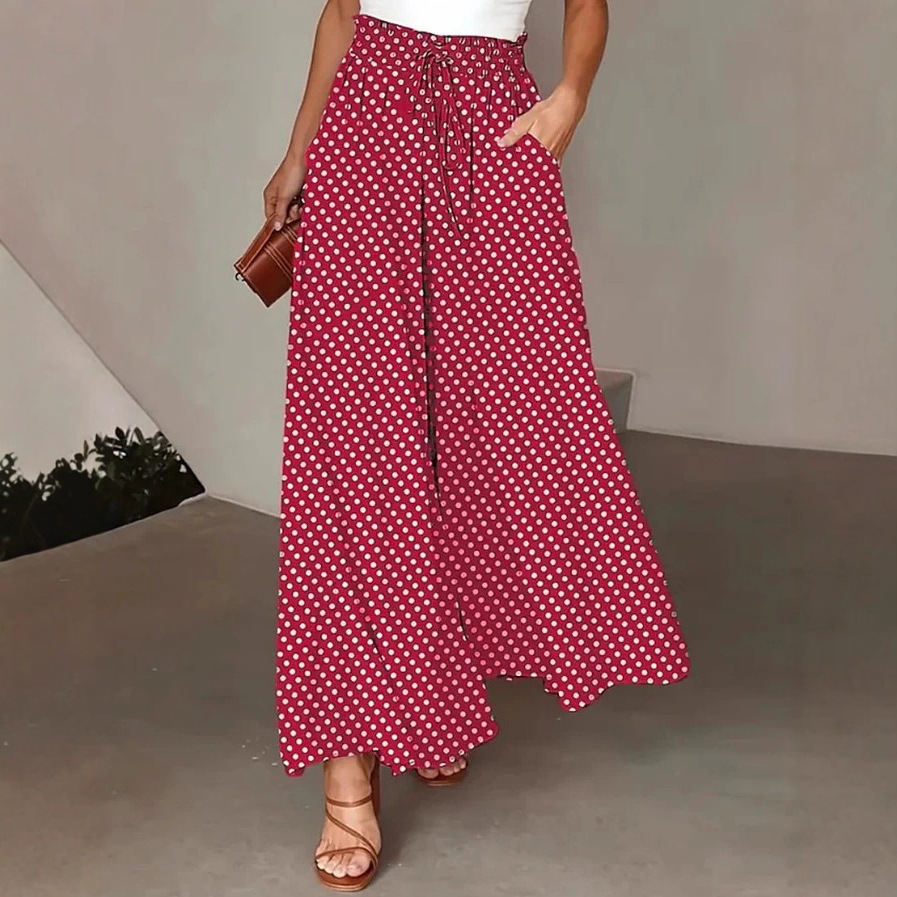 2025 Amazon Cross-Border European and American Foreign Trade New Bohemian Wide-Leg Trousers with Polka Dot Print Trousers