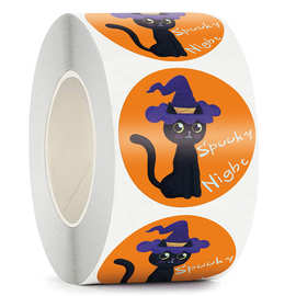 新款Spooky Night Sticker黑猫咪恐怖夜晚礼品标签万圣节贴纸Hall