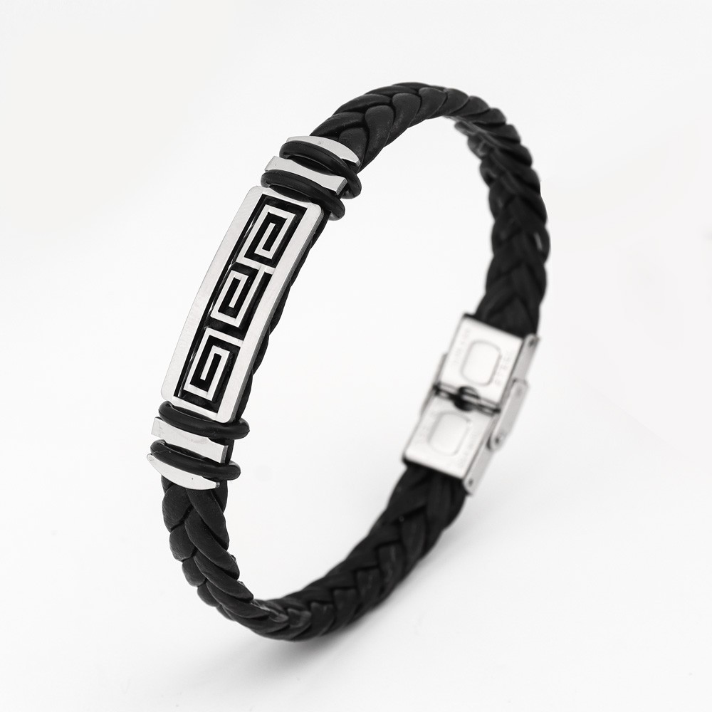 20g Weight Bangle Classification Leather Chain Material 1 Piece Quantity Holiday, Daily Occasion 304 Stainless Steel, Pu Leather Material Solid Color Pattern All Seasons Season Men's Gender Plating Design Retro, Punk Style Retro Punk Solid Color 304 Stainless Steel Pu Leather Plating Men's Bangle Men Cord & Leather Bracelets 3