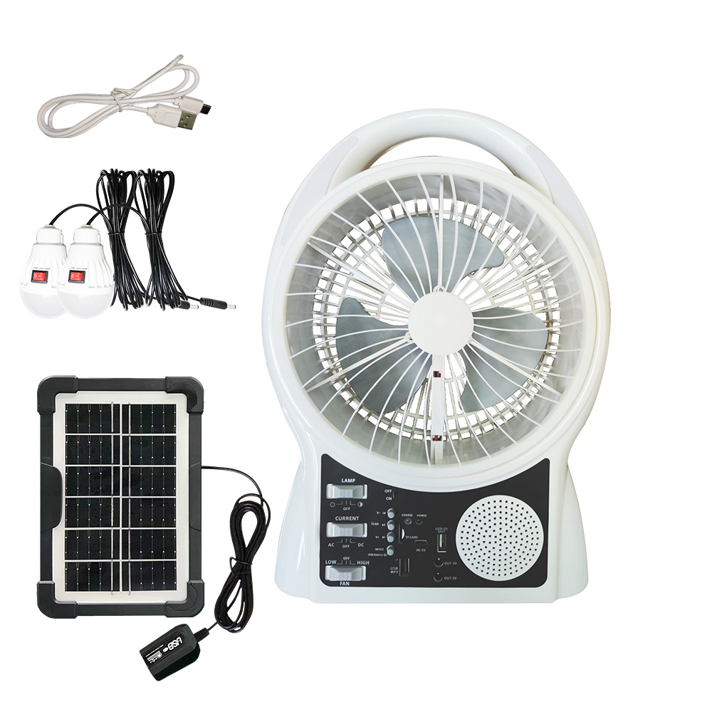 多功能台扇 带MP3 FM收音 蓝牙播放音乐 LED照明 太阳能充电风扇
