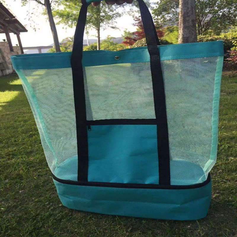 Завод в наличии Плечо пляжный портативный двухслойный мешок льда Открытый Пикник Кемпинг Изоляционная сумка Портативная Сетчатая Сумка для покупок