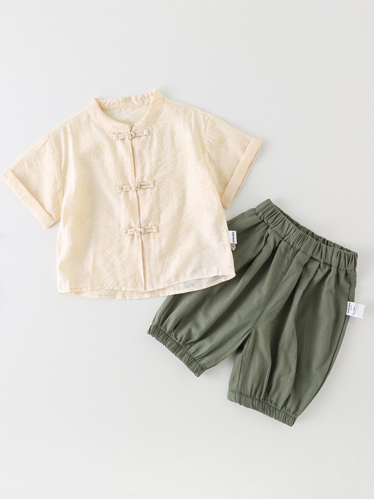 Niños Tang trajes de verano delgados bebés camisas chinas de estilo nuevo estilo chino estilo chino mangas cortas vestidos chinos para niños ropa de hebilla