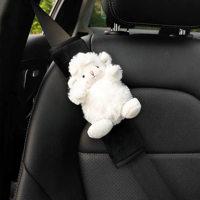 Car Shoulder Pads, a Pair of Cartoon Cute Safety Belt Protective Covers, Soft Plush Goddess Car Seat Belt Decoration (Seat belt shoulder pad) - white-lamb-shoulder-pad-crystal-velvet-single