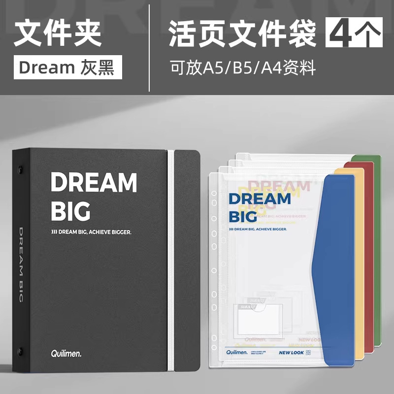 업그레이드된 폴더 - 드림 그레이 및 블랙 + 루스리프 문서 가방 4개