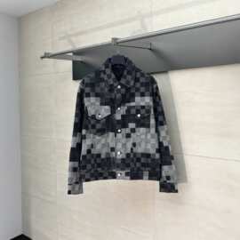 正确版原标V家黑色棋盘格马赛克休闲牛仔外套男女同款潮流百搭