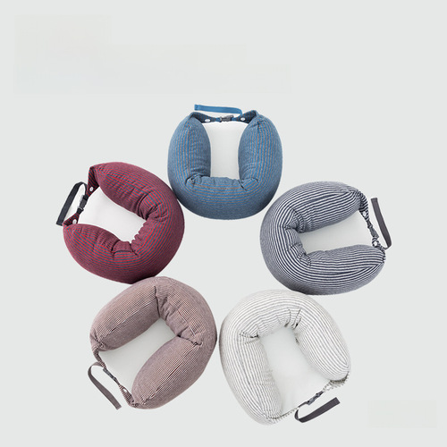 WU02 Plain Knit Cotton U-shaped Portable Good Quality Latex Particle Pillow Travel Car Multi-function Nap Pillow